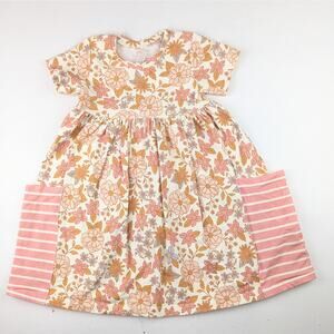 Miss Mae Boutique Dress - Pink/Gold Floral Print - 4Y